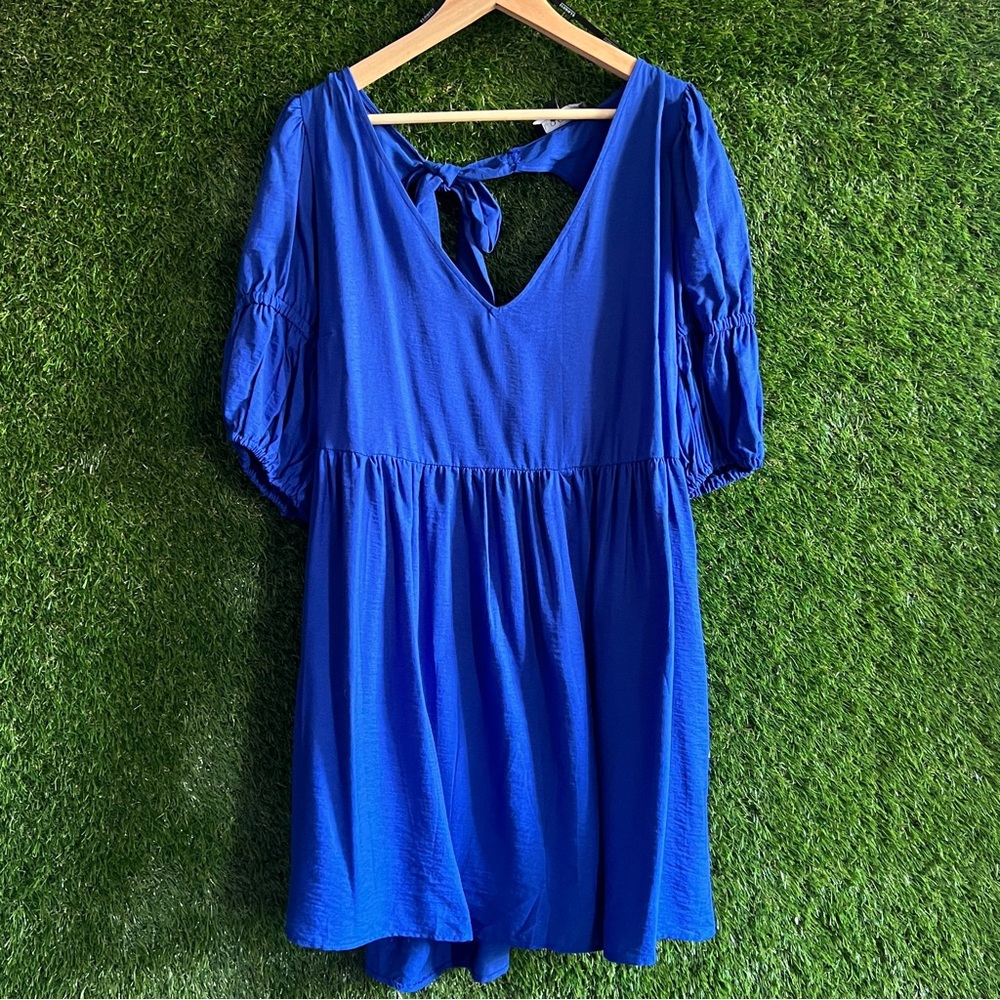 NWT Eloquii 22 24 Blue Double Bow Back Dress Plus Rayon Curvy